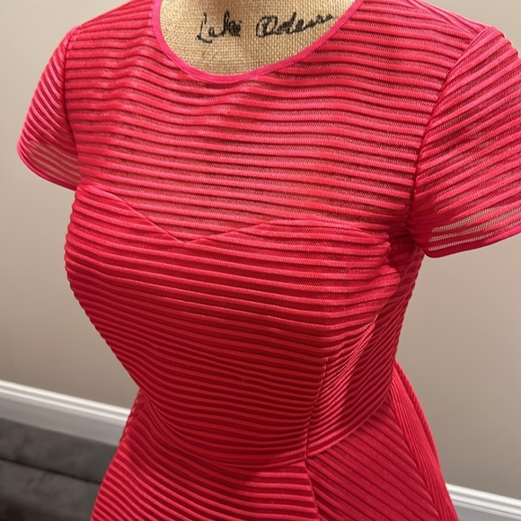 Ted Baker London Cherisa Hot Pink Textured Fit and Flare Dress - Picture 2 of 5